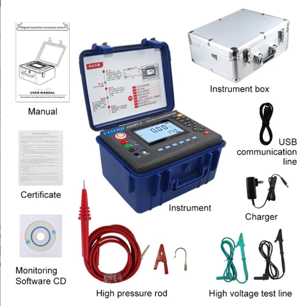 High Voltage Insulation Resistance Tester 5Kv Digital Insulation Resistance Tester Meter with Rated Voltage 100V-5000V Insulation Resistance Range 0.01MΩ-2000GΩ USB Interface