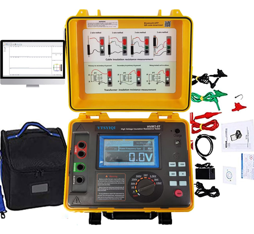High Voltage Insulation Resistance Tester Insulation Resistance Tester Kit 10 Teraohms Resistance with 10kV Voltage for Cable Motor Generator Insulation Resistance Testing