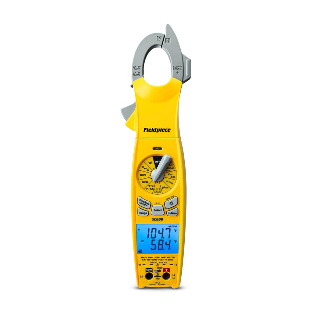 Fieldpiece SC680 Clamp Meter - Wireless Power Multitester for HVACR Professionals - AC/DC Swivel Clamp Meter with Dual Display - HVAC Tools