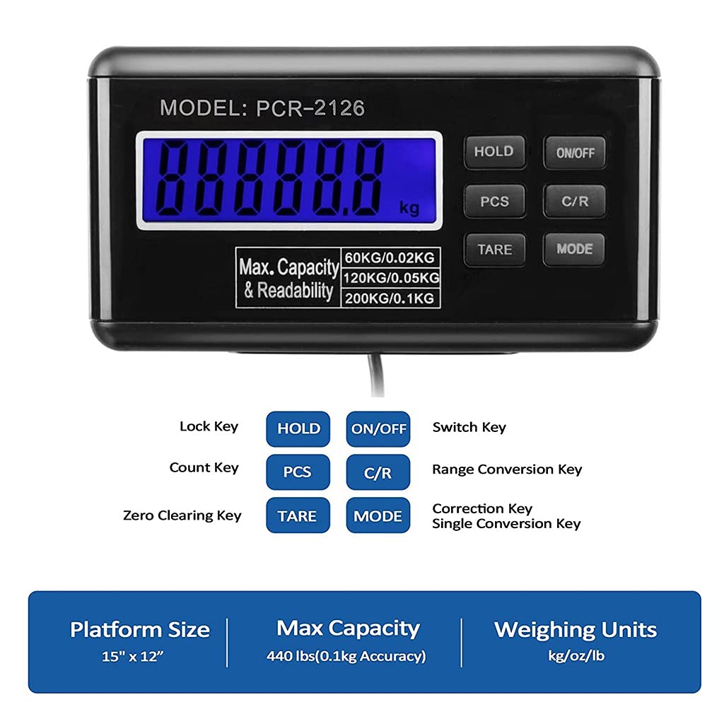 WANGLIN Digital Shipping Scale Weight Scale 200kg/440lb Stainless Steel Platform Industrial Floor Scale Post Office Office Parcel Package,