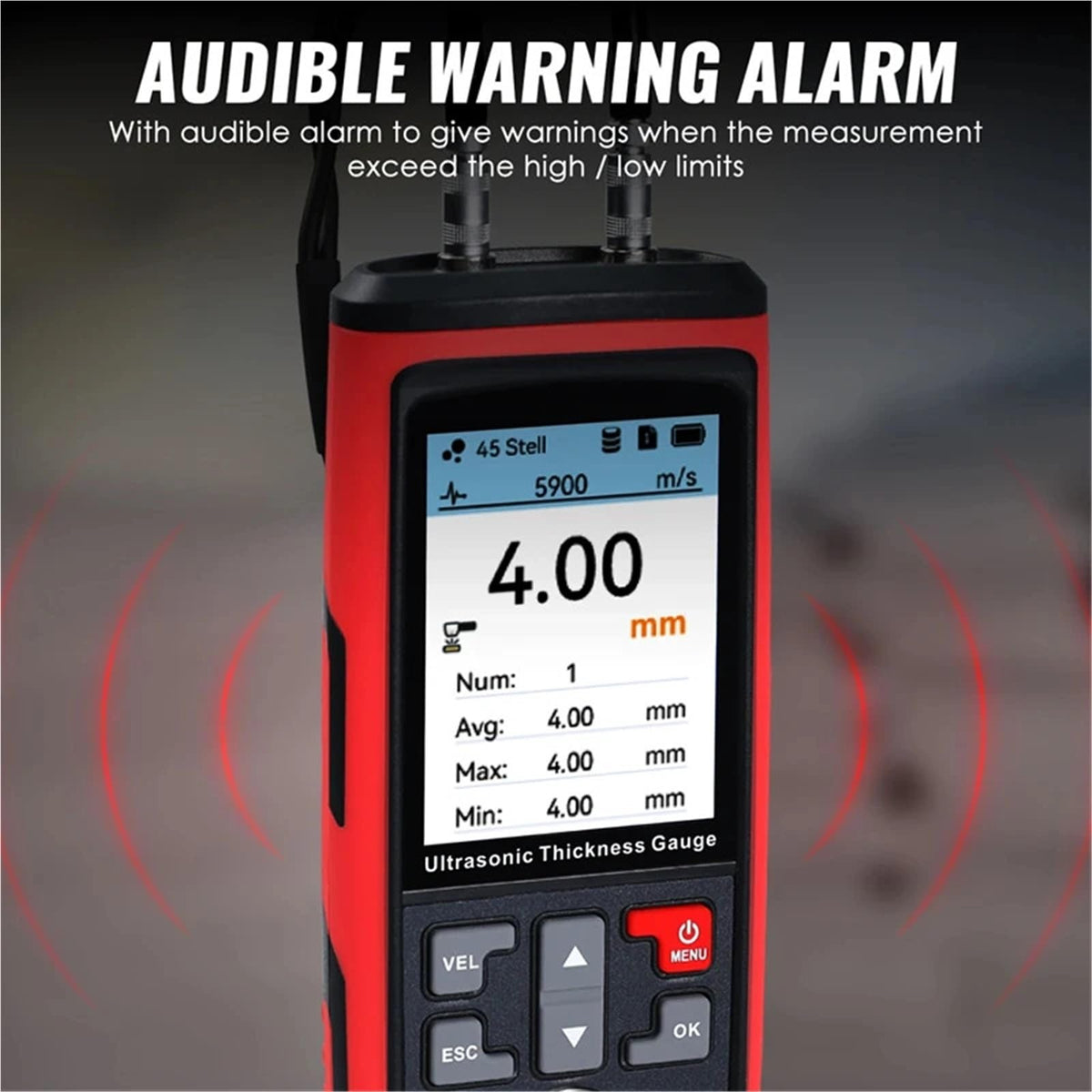 Thickness Gauge, Ultrasonic Thickness Gauge 1.0-300mm ±0.5% Accuracy for Pipe Tank Weld Measurement