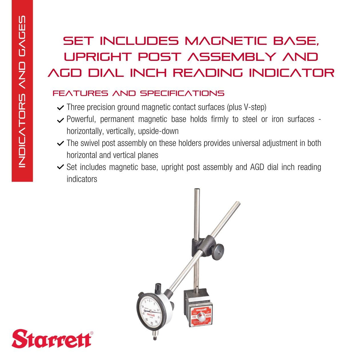 Starrett Magnetic Base, Upright Post Assembly