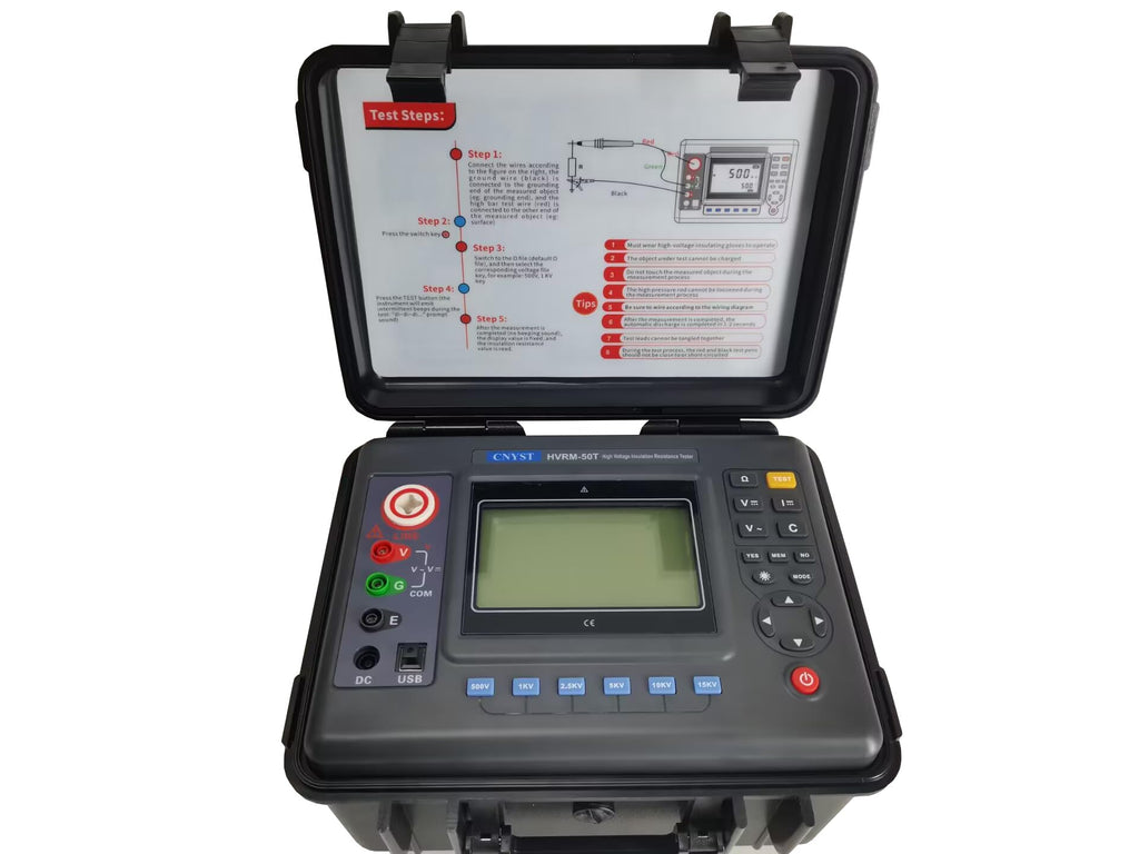 15KV High Voltage Insulation Resistance Tester Insulation Tester with Rated Applied Voltage 500V 1000V 2500V 5000V 10KV 15KV Insulation Resistance Range 0.01MΩ～50TΩ Resolution 0.01MΩ