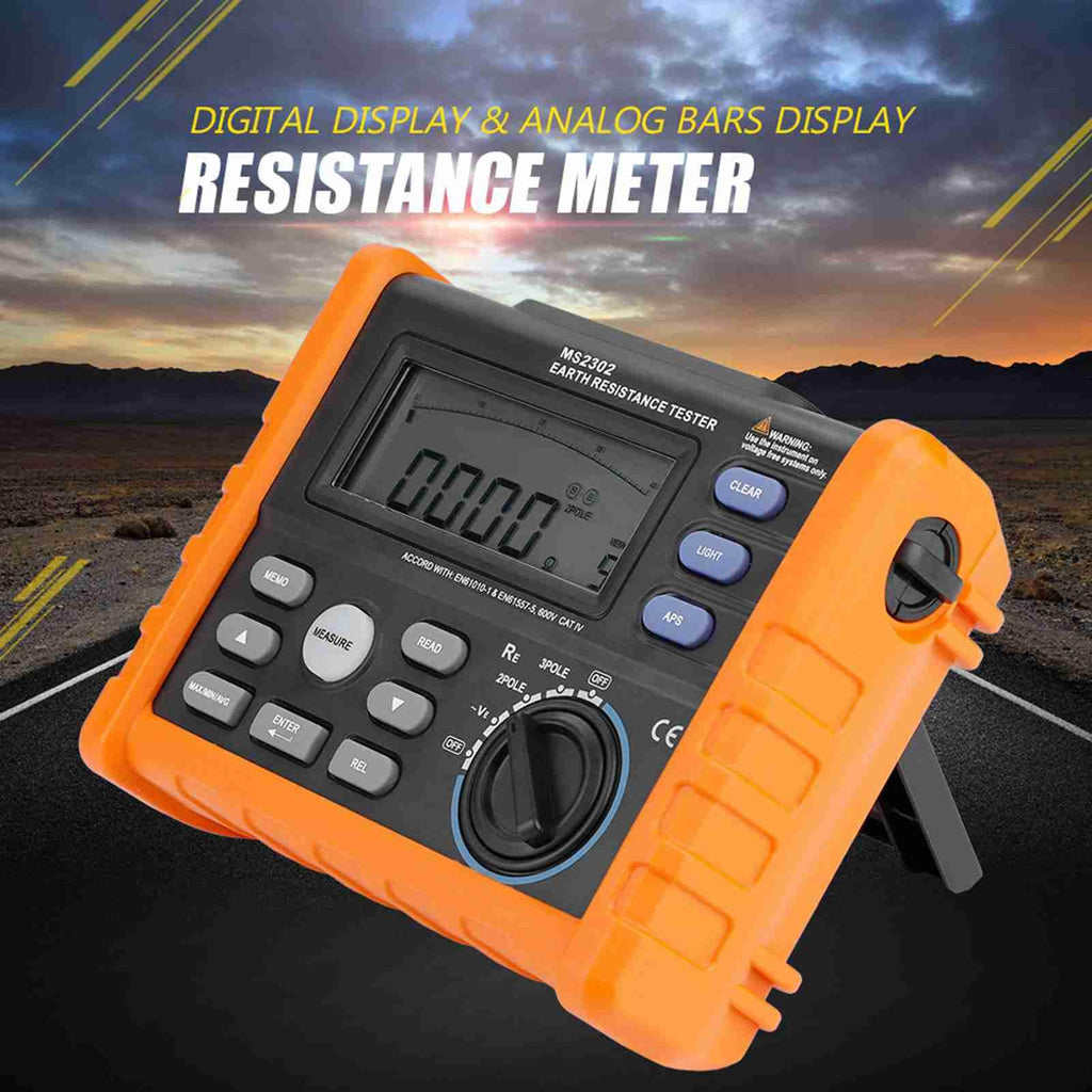 Pilipane PEAKMETER MS2302 Digital Earth Resistance Tester 0 4K Ohm 100 Groups Data Logging Large LCD Backlight for Electrical Engineers Industrial Use