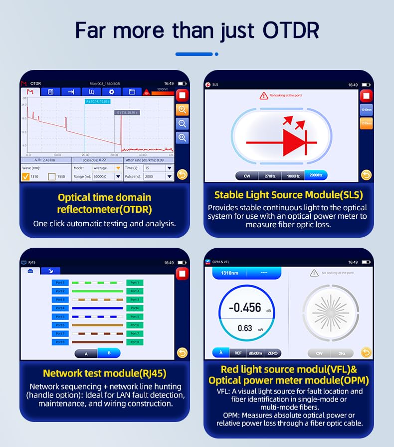 1310 1550nm 26 24dB Multi-Functional JILONG OTDR with OPM OLS V-F-L and Fiber Optical Fiber Fusion Splicer Core Alignment Splicing Loss 0.01dB Electrodes 48000 Times