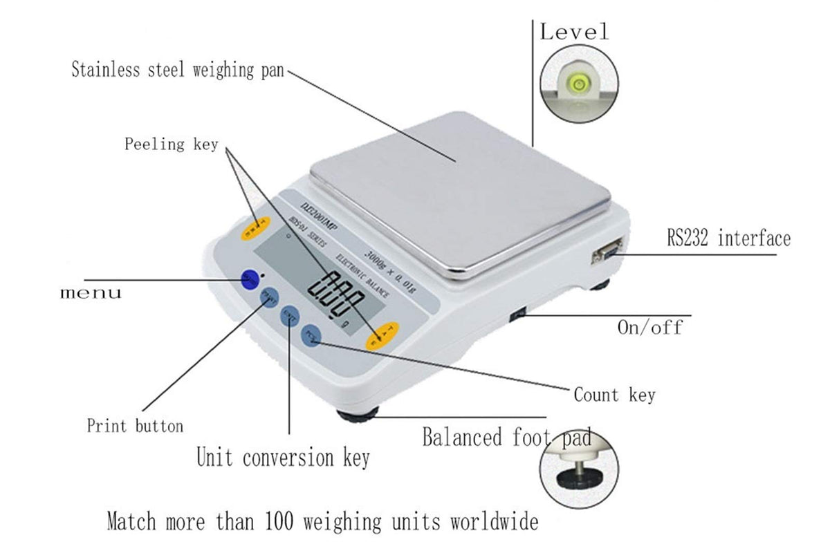 0.01G Balance Laboratory Jewelry Clark Scales Kitchen Weighing Scales Rs232 Interface, Easy to Record and Process Data,White-1.5kg/0.01g