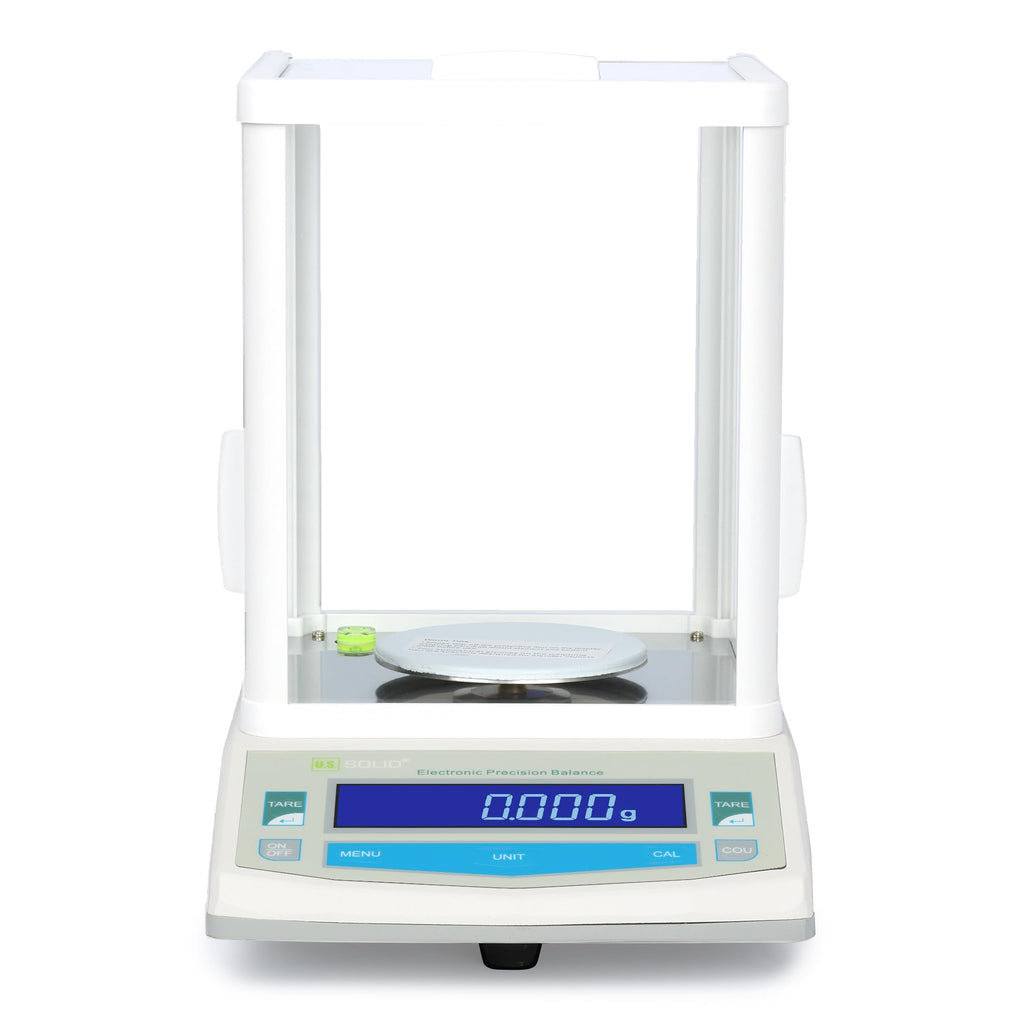 U.S. Solid Analytical Balance, 500g x 0.001g/1mg High Precision Lab Scale, Digital Balance - 5 Weighing Units, Glass Draftshield, RS232 Interface & Piece Counting, 200g Calibration Weight