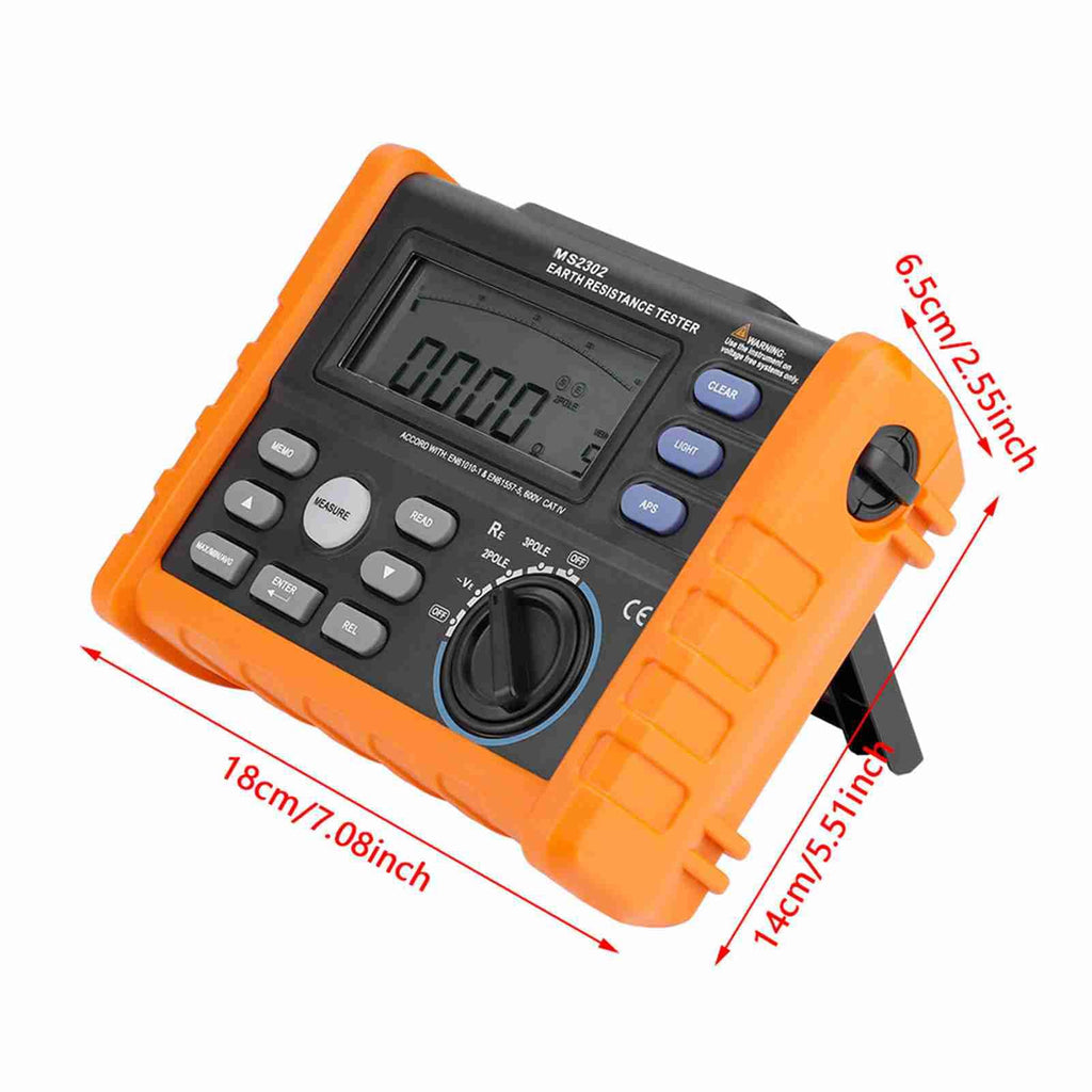 Pilipane PEAKMETER MS2302 Digital Earth Resistance Tester 0 4K Ohm 100 Groups Data Logging Large LCD Backlight for Electrical Engineers Industrial Use