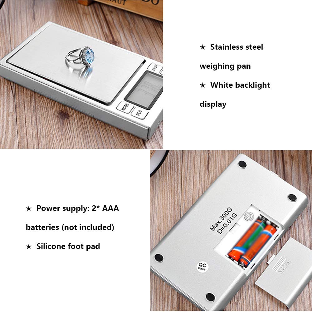 Scientific Gram Scale High Precision Laboratory Balance Electronic Weighing Digital Pocket Jewelry Kitchen Tare Function Sliver (500G/0.01G)