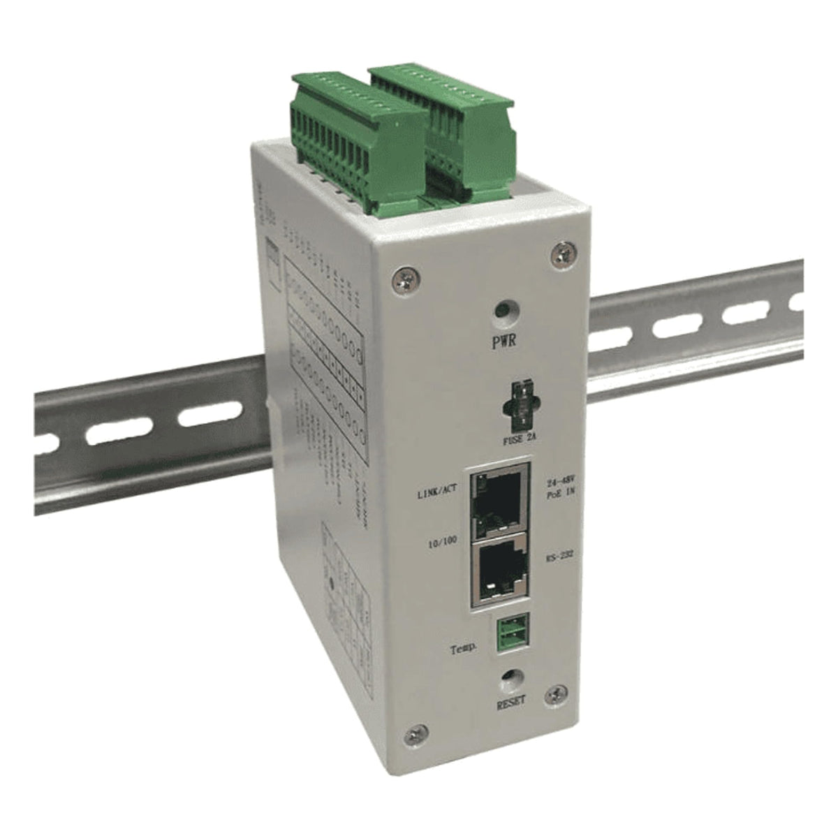 TPDIN-Monitor-WEB3 Remote Monitor and Control, 4 Voltages, 4 Currents, 2 Temperatures, 4X 10A Relays, Web and SNMP Access, PoE or 10-57VDC Powered, DIN Rail Mounting
