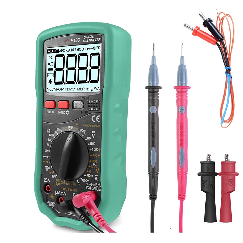 Digital Multimeter 6000 Counts AC/DC Ammeter Voltmeter Backlight Temperature Electrical Probe Multi Tester
