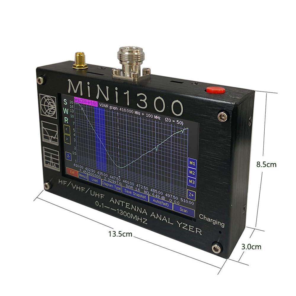 Upgraded Mini1300 Antenna Analyzer 0.1-1300MHz 4.3" TFT Touch Screen RF Vector Network Analyzer Labeled SMA Calibration Kit Portable HF VHF UHF SWR Meter Aluminum Alloy Shell Full Bands
