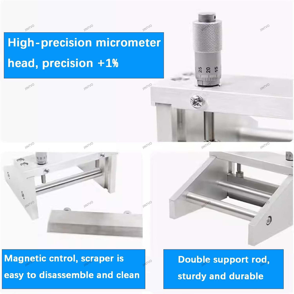 Anti-Deformation Double Rod Film Coater, 0-3500μm Adjustable Wet Film Thickness, Magnetic Easy Clean Scraper, Multi-Size Width for Laboratory Coating Experiment(200mm)