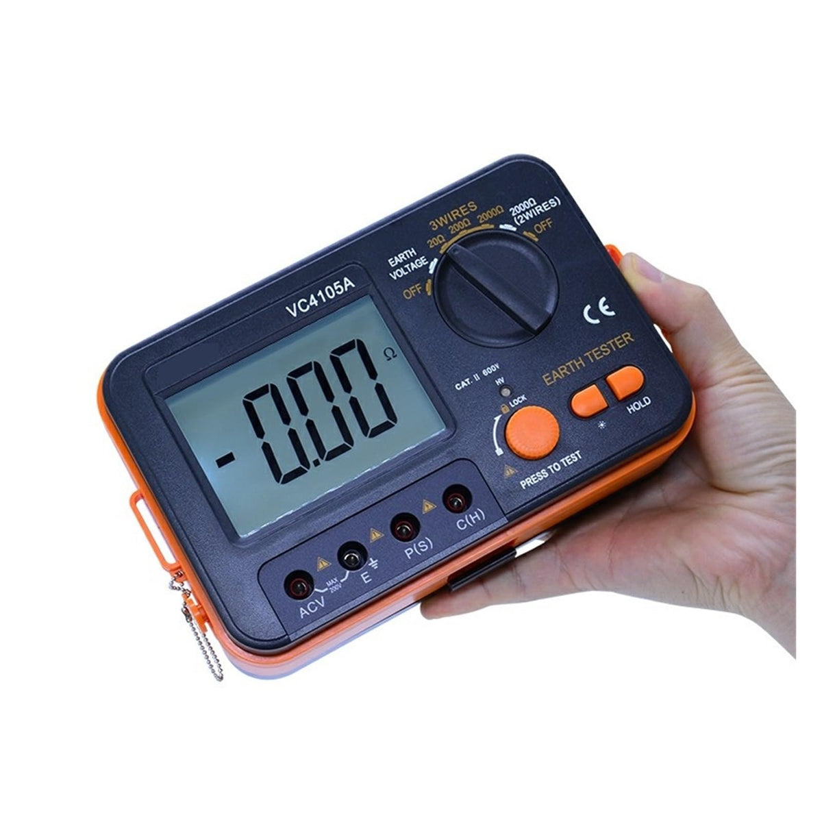 Resistance Tester, VC4105 LCD Digital Earth Resistance Tester Ground Voltage Meter Lightning Rod Measuring Instrument Tools
