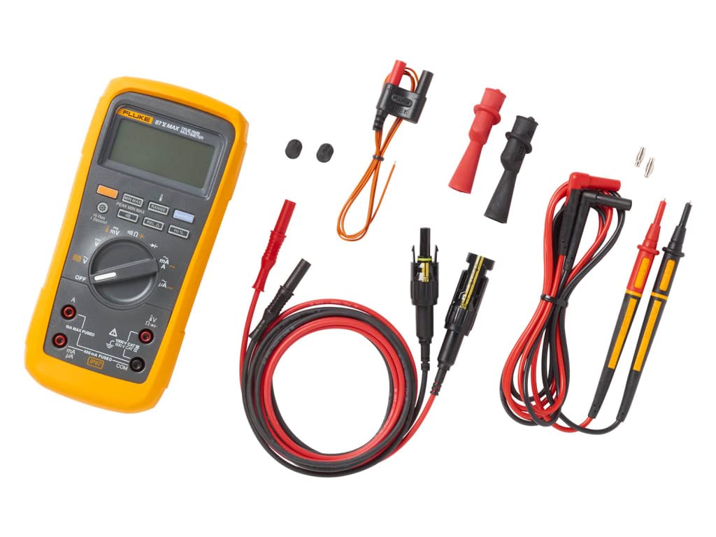 Fluke 87V MAX True-RMS Digital Multimeter, Rugged, Waterproof and Dustproof IP67 Rated, Up to 800 Hour Battery Capacity, Built-In Thermometer, Withstands Drops Up To 13 Feet, Includes TL175 Test Leads