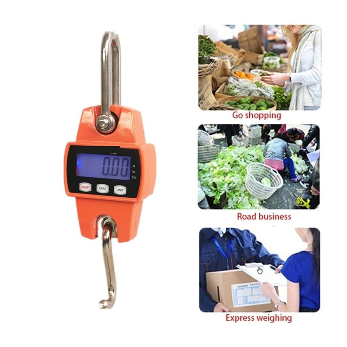 Digital Crane Scale, Hanging Scale, 300kg Crane Scale Heavy Duty Electronic Stainless Steel Hook Hanging Scale Digital LCD Loop Weight Balance Industrial Scales for-200kg Orange-1