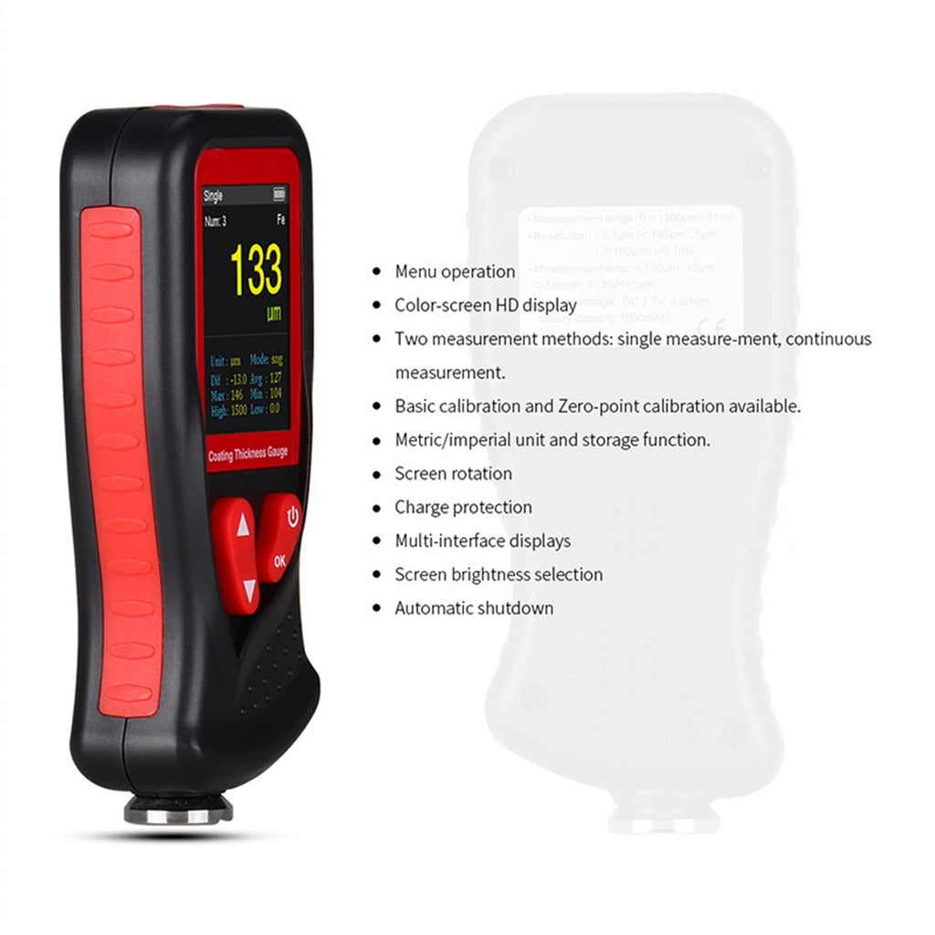 Multi-Interface Color-Screen HD Display Film Coating Thickness Gauge Handheld LCD Rechargeable Body Paint Thickness Meter