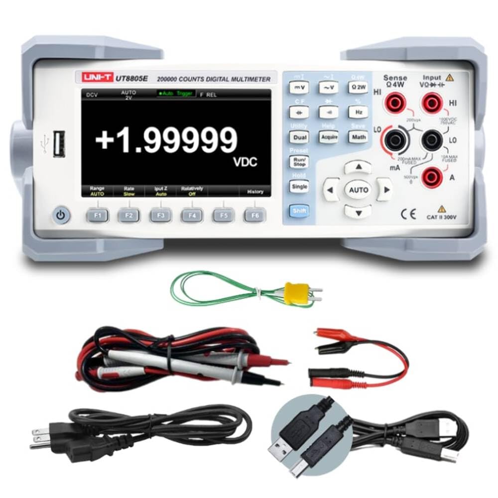 UNI-T Benchtop Multimeter UT8805E - 5.5 Digit, 4.3 in Display, Auto-Ranging, TRMS, 199,999 Counts, Grey, Multimeter Tester