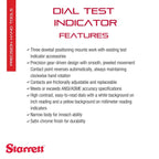 Starrett Dial Test Indicator, 1-9/16" Dia, .0005" Graduation, .030" Range
