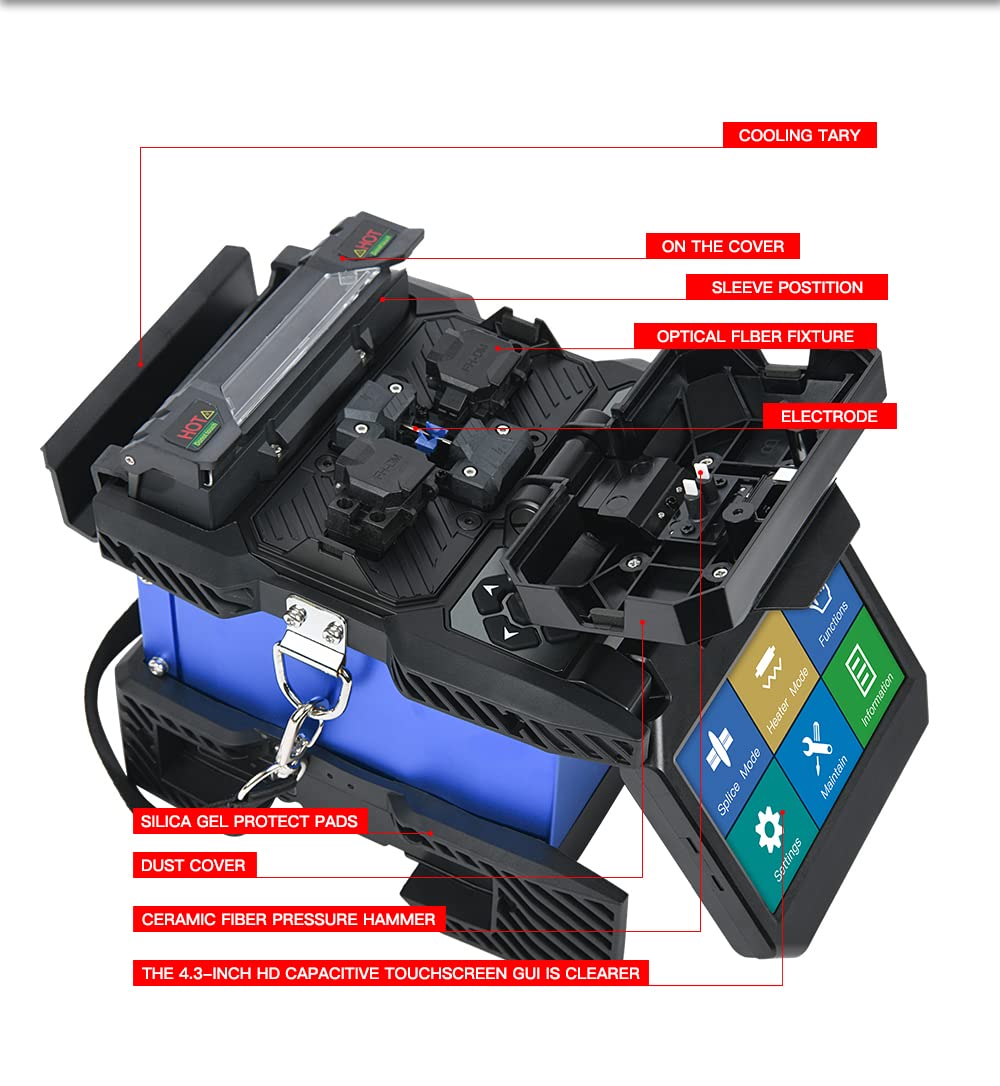 T45 Core Alignment Fusion Splicer Fiber Optic Welding Splicing Machine FC-30 Optical Fiber Cleaver 18s Highly Eﬃcient Heating 4.3inch Screen