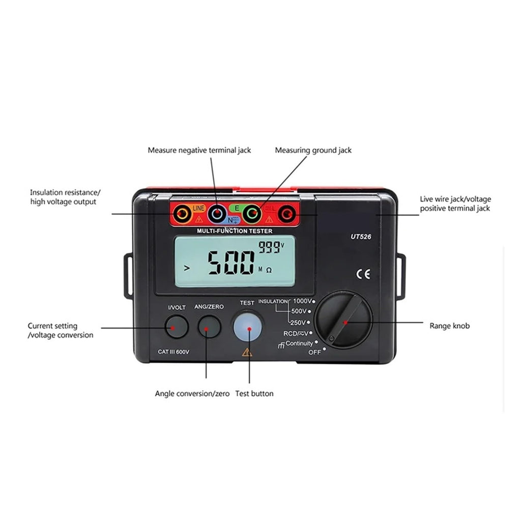 Resistance Tester Digital Electrical Meter Insulation AC DC Voltmeter UT526 RCD Test/Low Continuity Measure