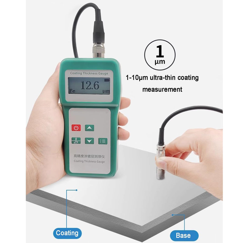 Portable Paint Thickness Meter, Digital Coating Thickness Gauge, LCD Display, 0-1500um Measurement Range, 0.01um Resolution for Iron and Aluminum