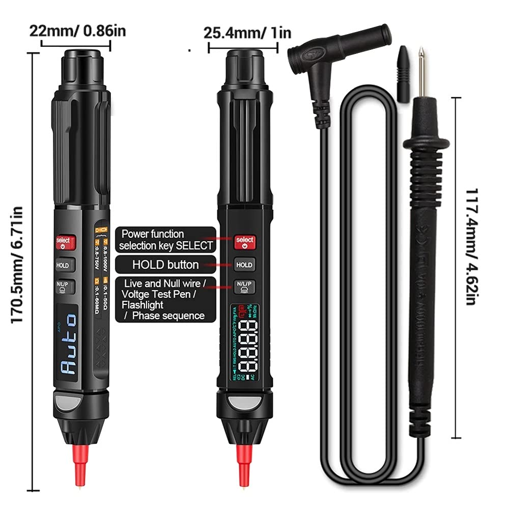 WT100 Digital Multimeter Pen Type Meter True RMS NonContact AC/DC Voltage Resistance Capacitance Hz Tester 3 in 1 Multitester