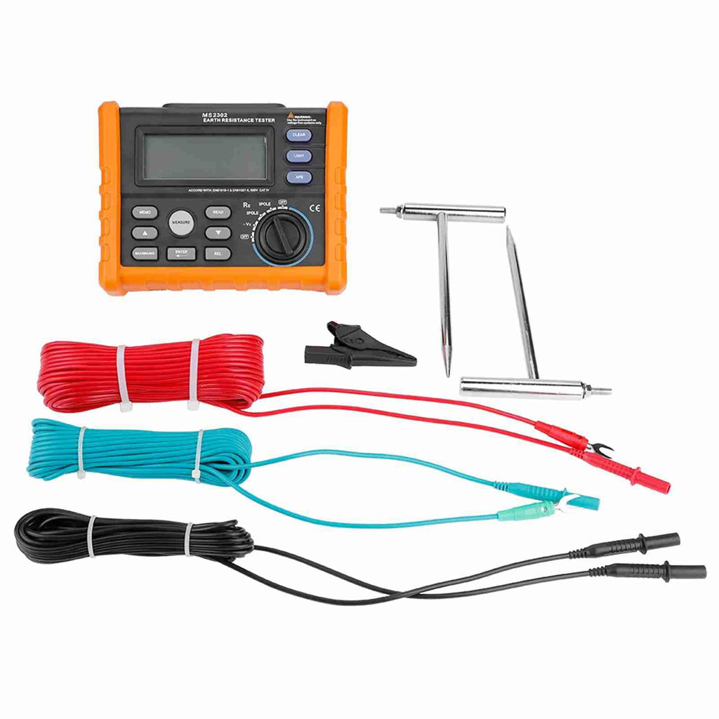 Pilipane PEAKMETER MS2302 Digital Earth Resistance Tester 0 4K Ohm 100 Groups Data Logging Large LCD Backlight for Electrical Engineers Industrial Use