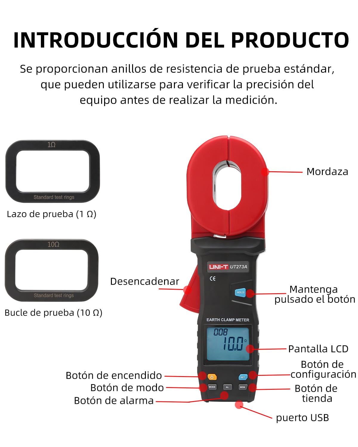 UNI-T Clamp Ground Tester 395Ω USB Earth Loop Resistance Meter 55x32mm