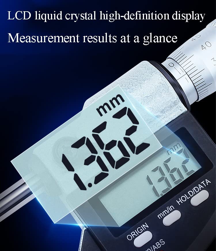 AAGAZA Electronic Outside Micrometer, 0-25mm Digital Point Double Tip Micrometer, Gauge Meter 0.001mm Thickness Measuring Gauge Tools, Carbide Tips/378