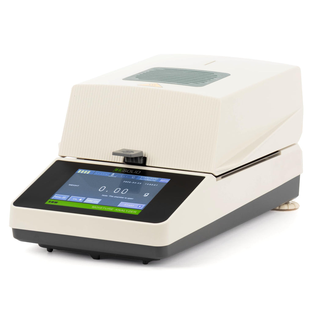 U.S. Solid Halogen Moisture Analyzer, Up to 160°C, 110 g Capacity, 0.01 g/0.1% Readability, 5 in Color Touchscreen, 20 Test Profiles, RS232 Moisture Balance for Food, Grain and Lab Testing