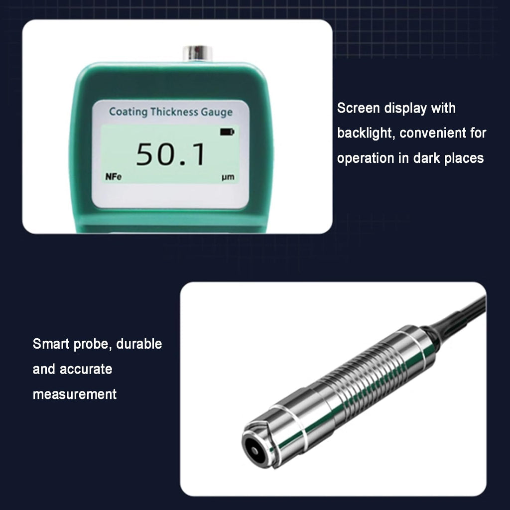 Portable Paint Thickness Meter, Digital Coating Thickness Gauge, LCD Display, 0-1500um Measurement Range, 0.01um Resolution for Iron and Aluminum
