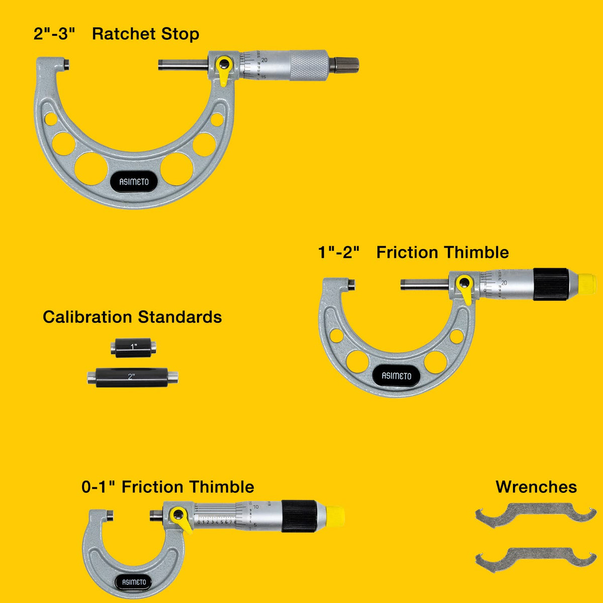 0-3" x 0.0001 Graduation Enamel Micrometer Ratchet 3-Piece Set – Precision Measuring Tool for Accurate Measurements