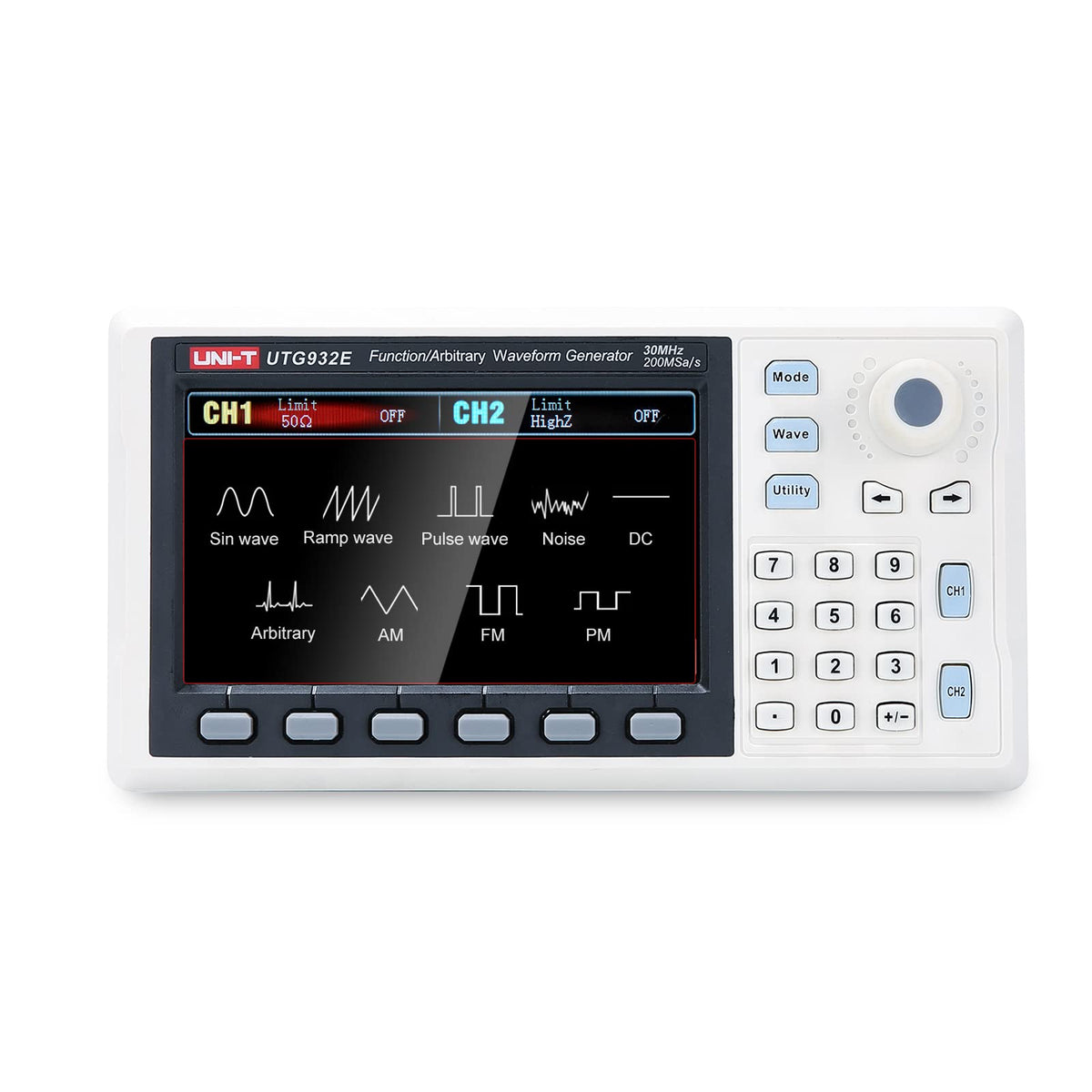 UNI-T UTG932E Function Generator Arbitrary Waveform 30 MHz Dual-Channel 200MSa/s 14 Bits Frequency Meter with USA Power Adapter USB Cable Power Cord, Shipping from US