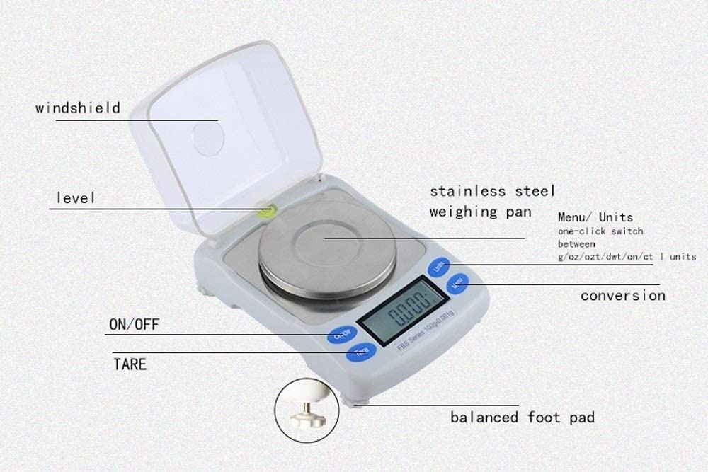 0.001G Precise Jewelry Diamond Scale Digital Electronic Lab Analysis Balance 6 Units with LCD Weight Carat Tare Funtion,100G/0.002G (50g/0.001g)