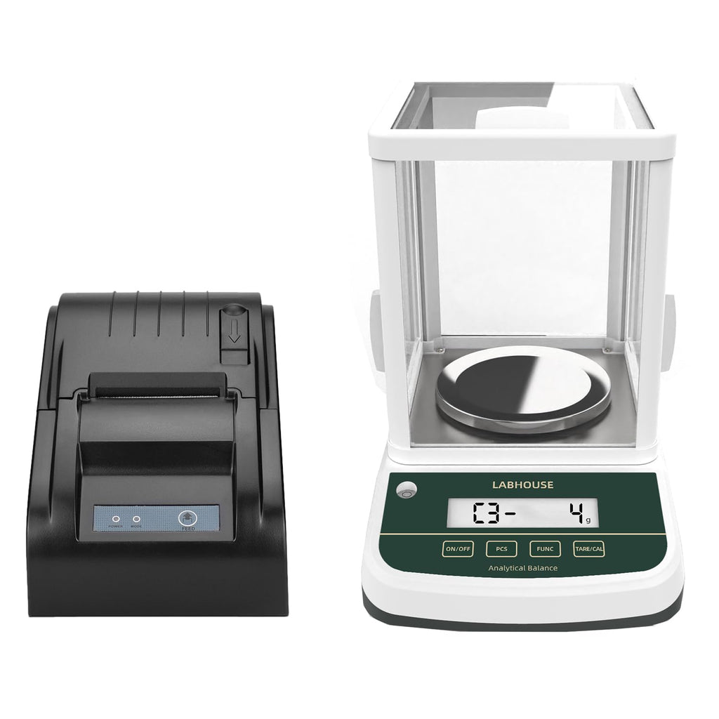Digital Analytical Balance(Dual Display) High Precise 1mg 200g Lab Scale External Calibration, 200g/0.001g + 58MM Thermal Line Printer, RS-232 Serial Interface
