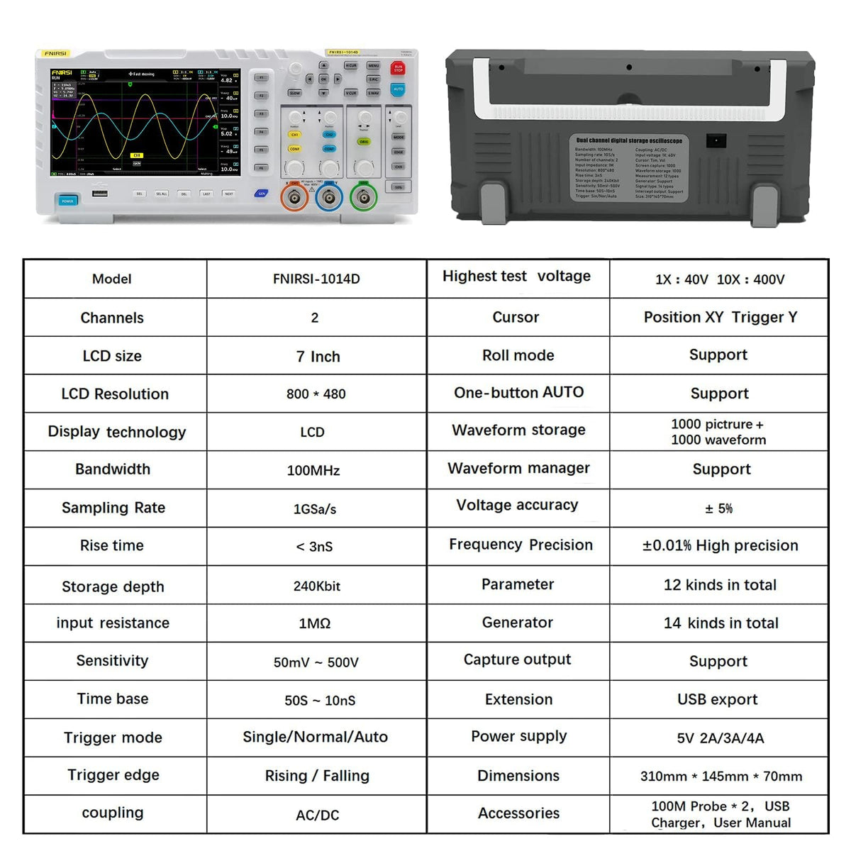 FNIRSI 1014D 100MHz Digital Oscilloscope, 2 Channel Oscilloscope 2-in-1