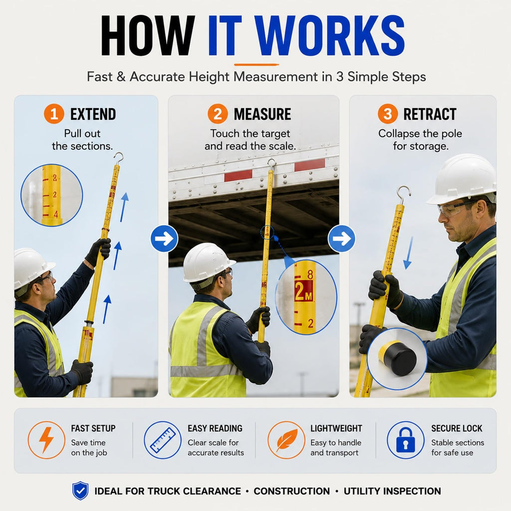 Telescopic Height Measuring Rod with Hook, Epoxy Resin Pole for Utility Inspection, Power Line Measurement, Tree Height Surveys and Construction Sites(10M)