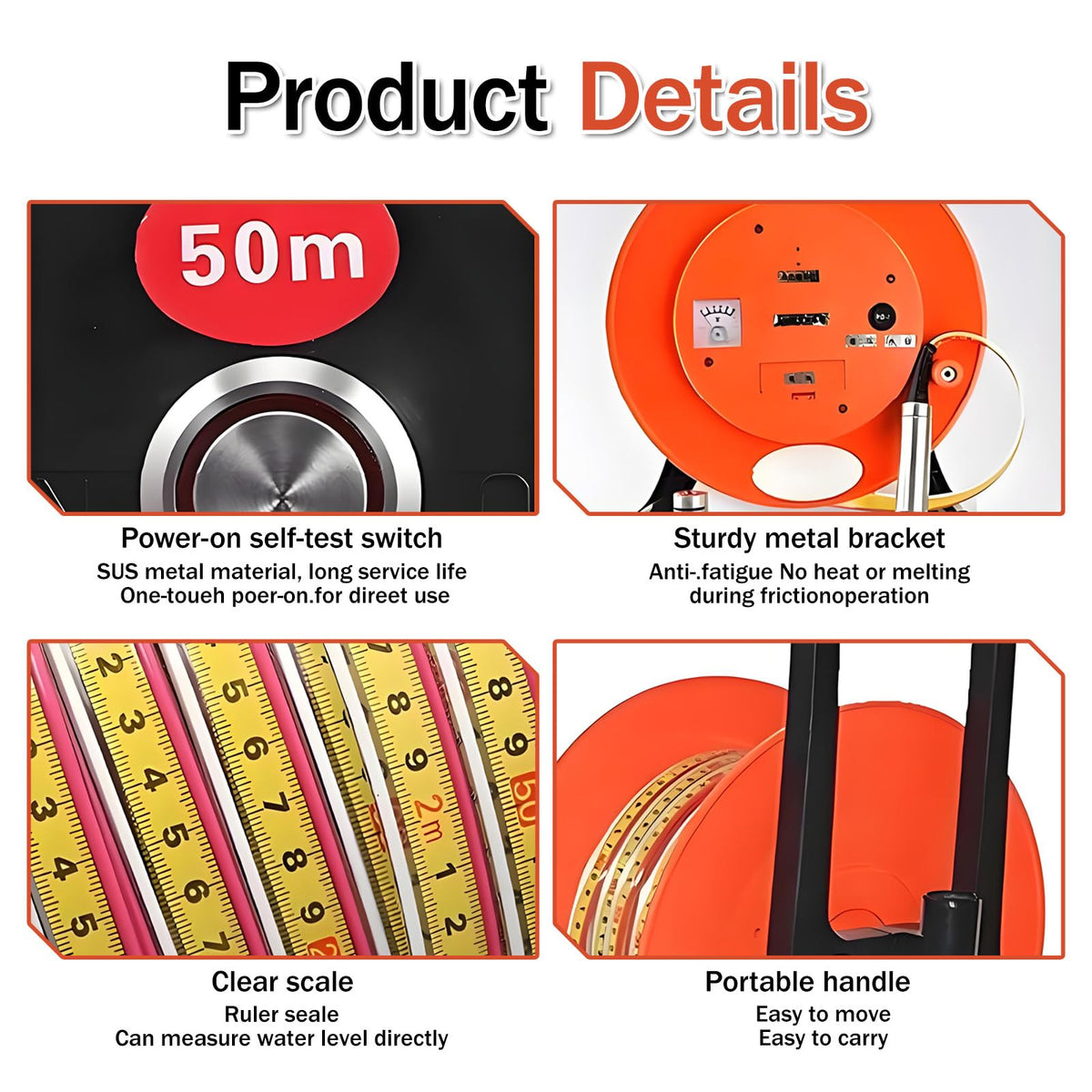Water Level Meter for Wells, 100m (328ft) Stainless Steel Probe with Cable Reel, Peak Display for Accurate Depth Detection, Durable & Reliable Water Well Measurement Tool