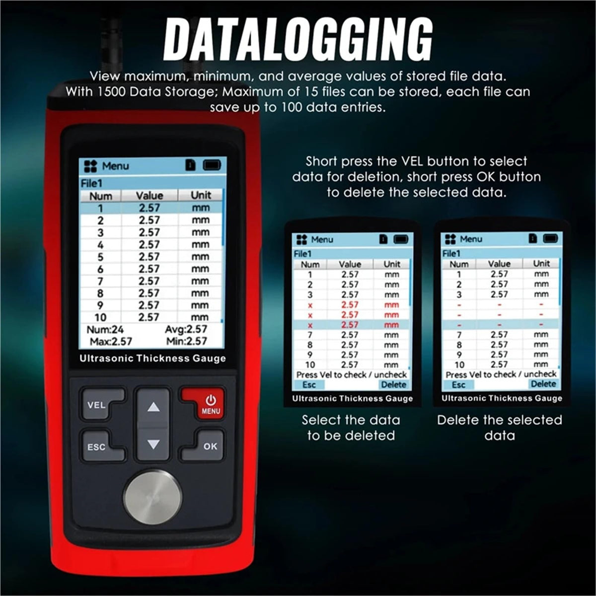 Thickness Gauge, Ultrasonic Thickness Gauge 1.0-300mm ±0.5% Accuracy for Pipe Tank Weld Measurement