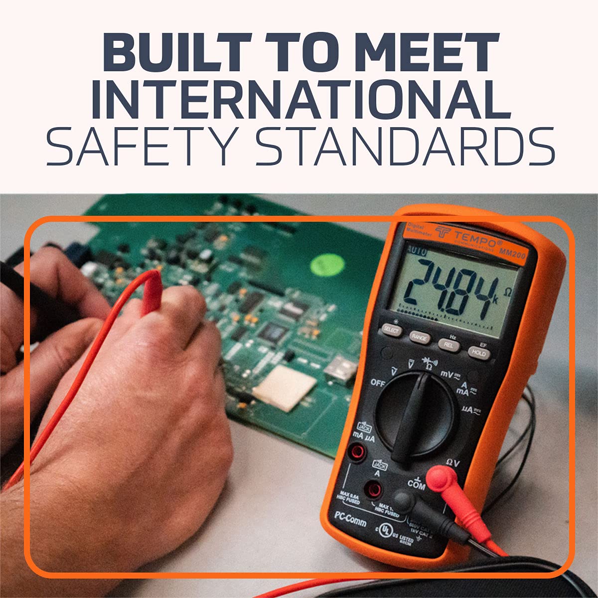 TEMPO Communications MM200 Digital Multimeter, Multi Meter AC/DC Voltage, Current, Frequency, Resistance, Check Diodes, Verify Continuity