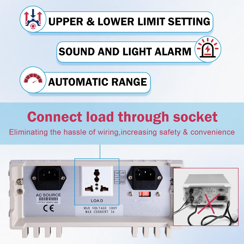 MATRIX MPM-1010 High Precision Bench Digital AC Power Meter - Voltage Current Power Factor and Frequency Meter with Upper and Lower Limit Set and Sound Light Alarm