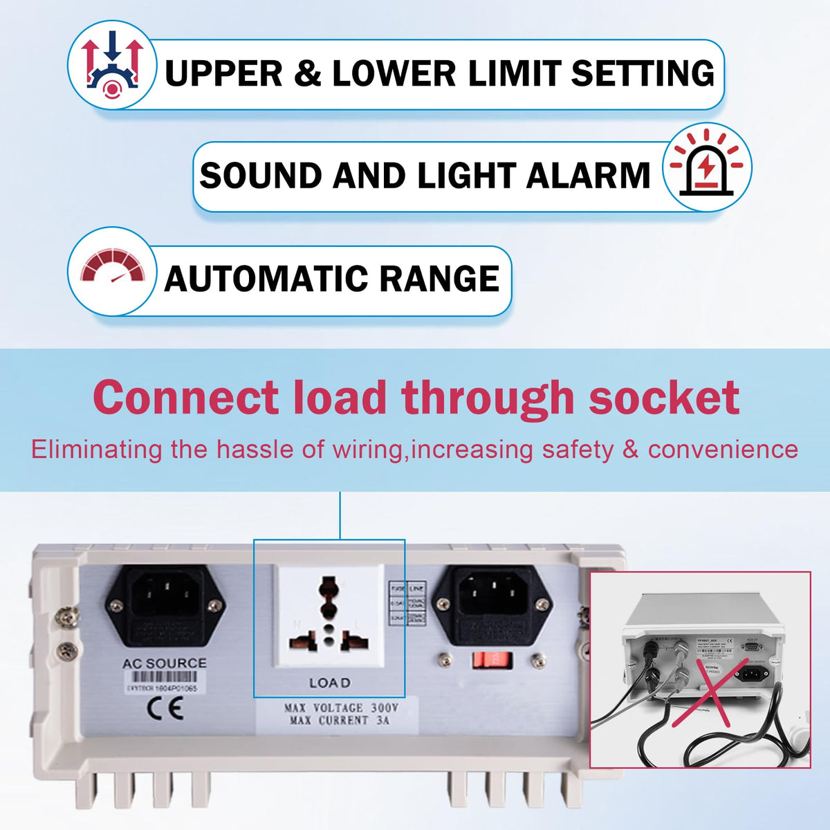 MATRIX MPM-1010 High Precision Bench Digital AC Power Meter - Voltage Current Power Factor and Frequency Meter with Upper and Lower Limit Set and Sound Light Alarm