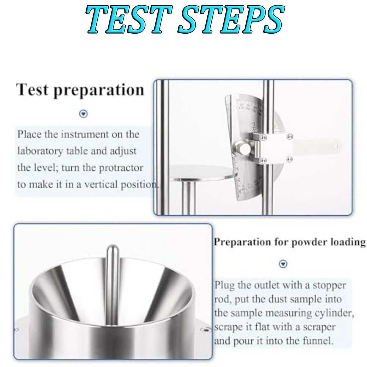 Stainless Steel Repose Angle Tester, High Precision Angle Measurement Device, Natural Acclivity Repose Angle Measuring Instrument, Funnel Taper 60º±0.5º for Experiments