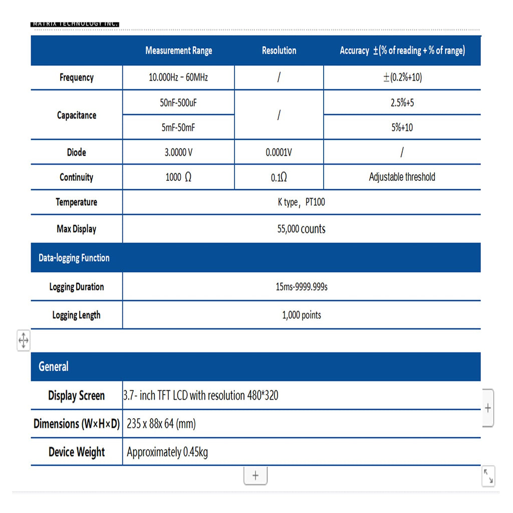 DMM 4-1/2 Digit Digital Multimeter, Matrix MDM-5500,Benchtop Digital Multimeter,True RMS AC Current Voltage Measurement