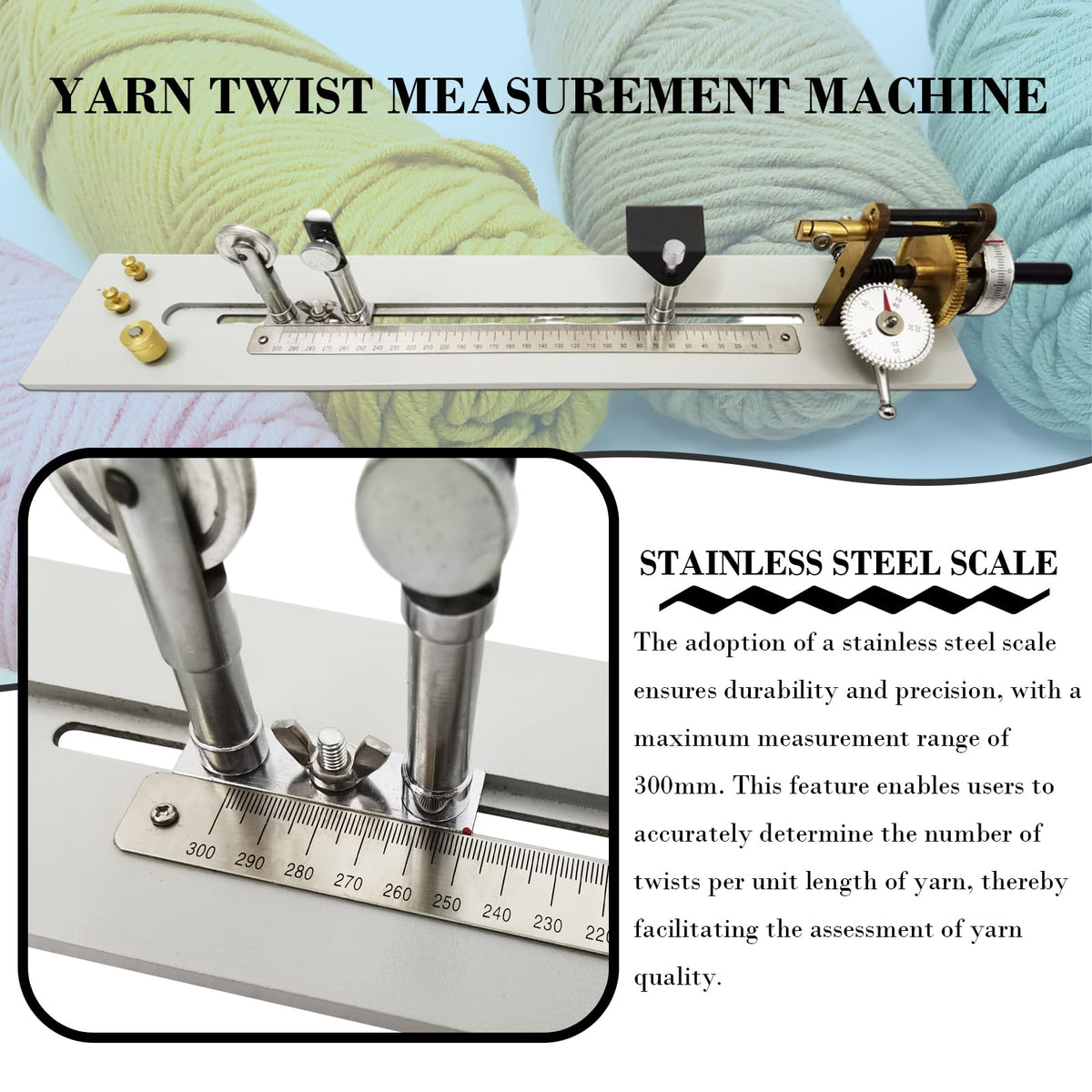 Hand Cranked Yarn Twist Tester Twisting Meter Machine Yarn Twist Measurement 11.8" Test Length 500 Twists Rotated Forward and Reversed