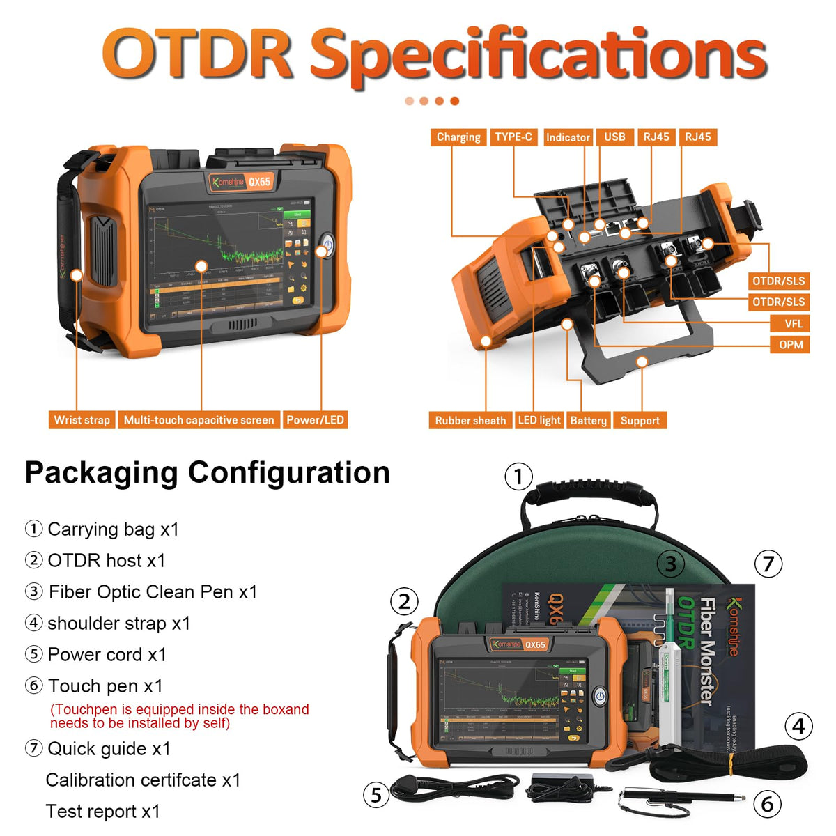 OTDR 1625nm Active PON Fiber Multi Tester KOMSHINE QX65 38 36 34dB 140KM