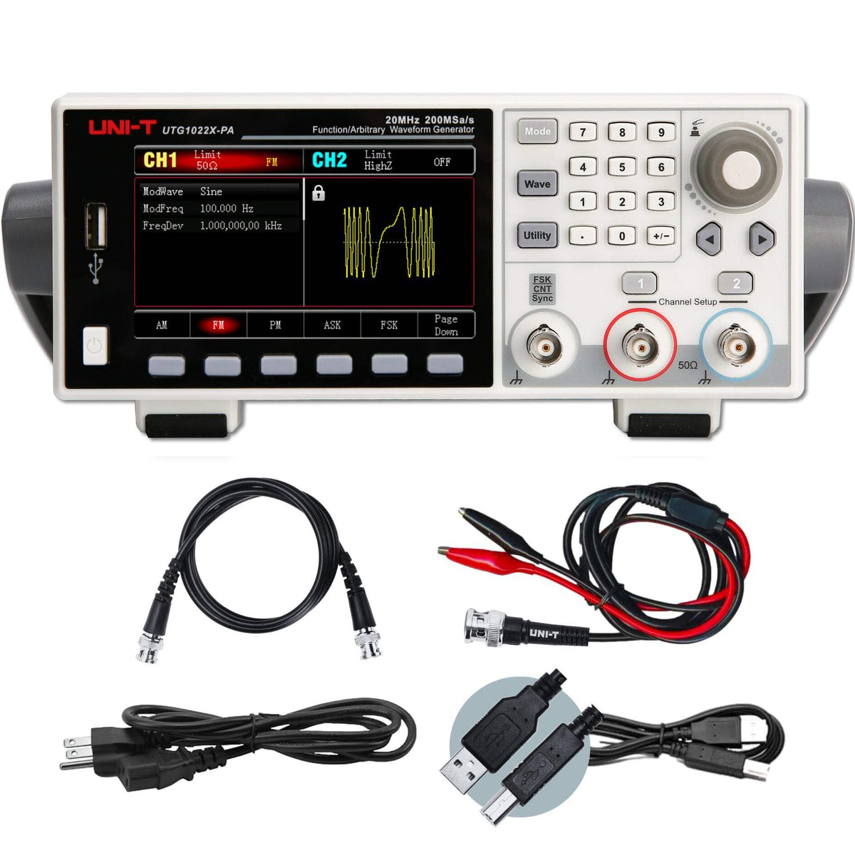 UNI-T UTG1022X 20MHz 2 Channels Essential-Series Arbitrary Waveform Generator 200MS/s 4Kpts Memory Depth USB 4.3 Inch Display 150MSa/s Sampling Rate 16-bit High Resolution UTG1022X - 20MHz