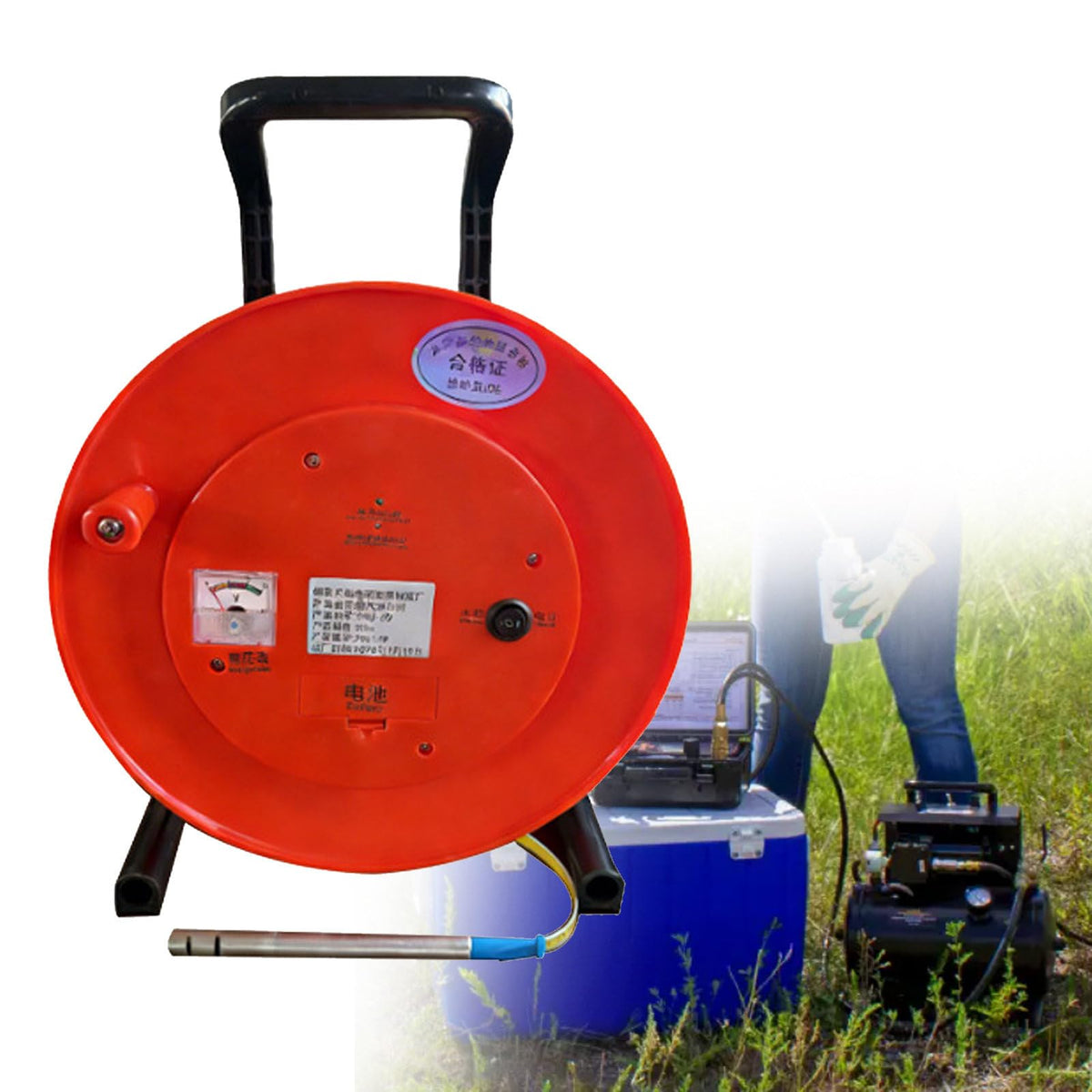 Water Level Meter with 15mm Probe & 9.8mm Tape, Deep Well Measurement Tool 200m 656ft, LED Indicator(50M/164FT)