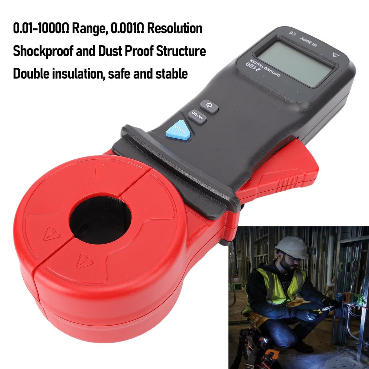 32mm Clamp Ohm Meter, 0.01-1000Ω Range Electrical Ohmmeter Clamp Resistive Value Tester